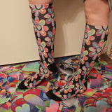 Alien Floral: Unisex Long Socks (Black Out)