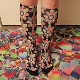 Alien Floral: Unisex Long Socks (Black Out)